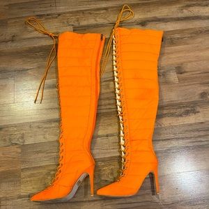 Cape Robbin Gigi Orange Over the Knee Tie Up Boots
